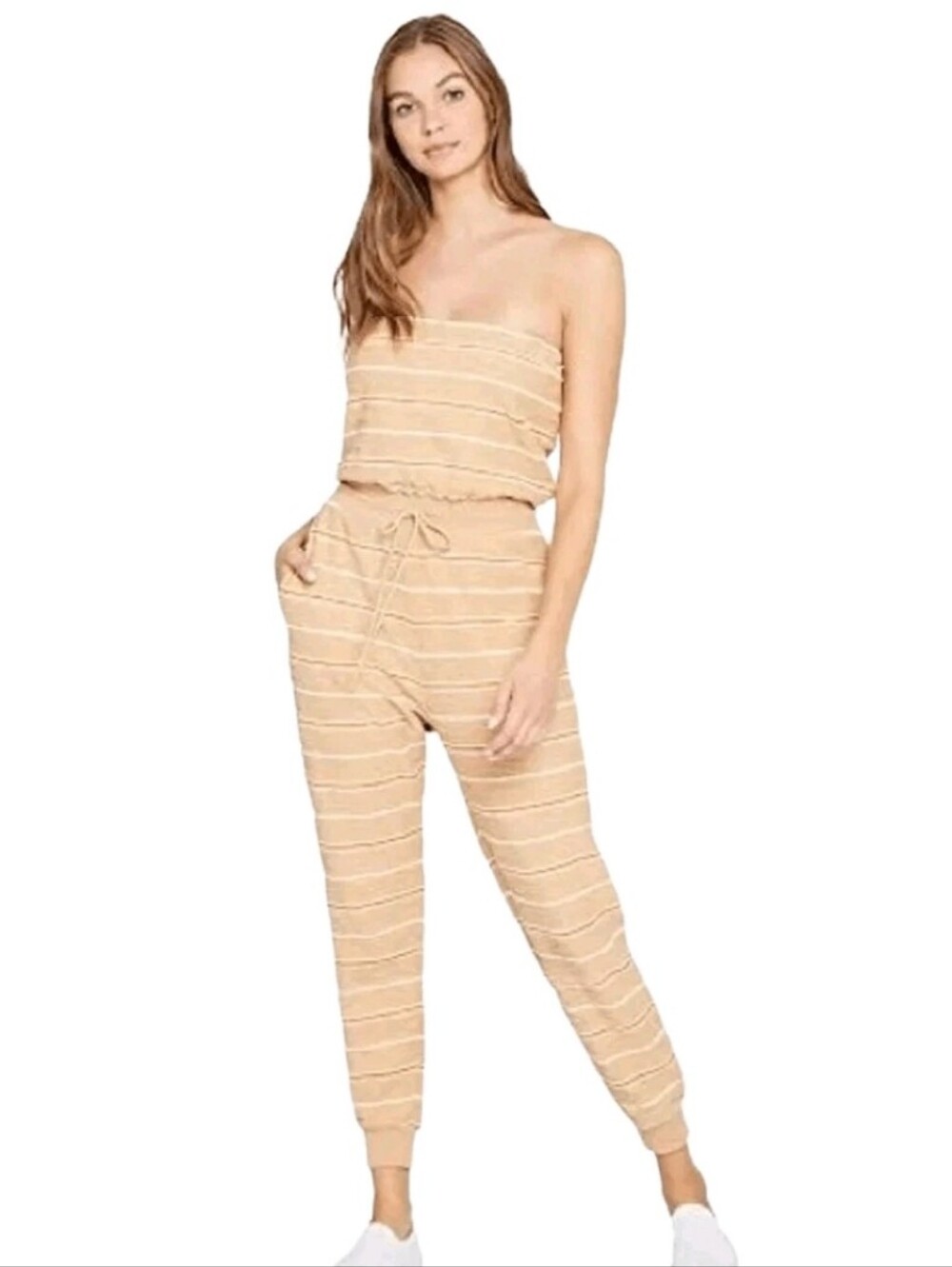 L*Space North Shore Jumper Orange Terrycloth Strapless Jumpsuit Size XS